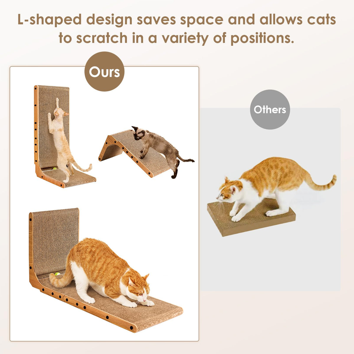 EHEYCIGA Cardboard Cat Scratcher for Indoor Kitten Cats, L Shaped Vertical Cat Scratching Board with Ball Cat Toy, Cat Scratcher Pad