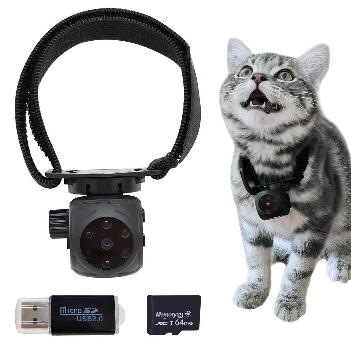 Pet Collar Camera & Cat Collar Camera with 64gb Sd Card,Spy Camera Hidden Camera ,Dog Tracker Collar,Motion Detection Records 1080p Video & Infrared Night Vision Functionality for Indoor/Outdoor.
