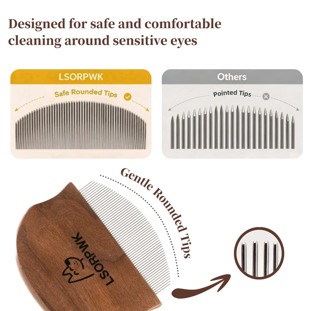 Walnut Wood Eye Comb for Pets, Professional Tear Stain Removal Tool