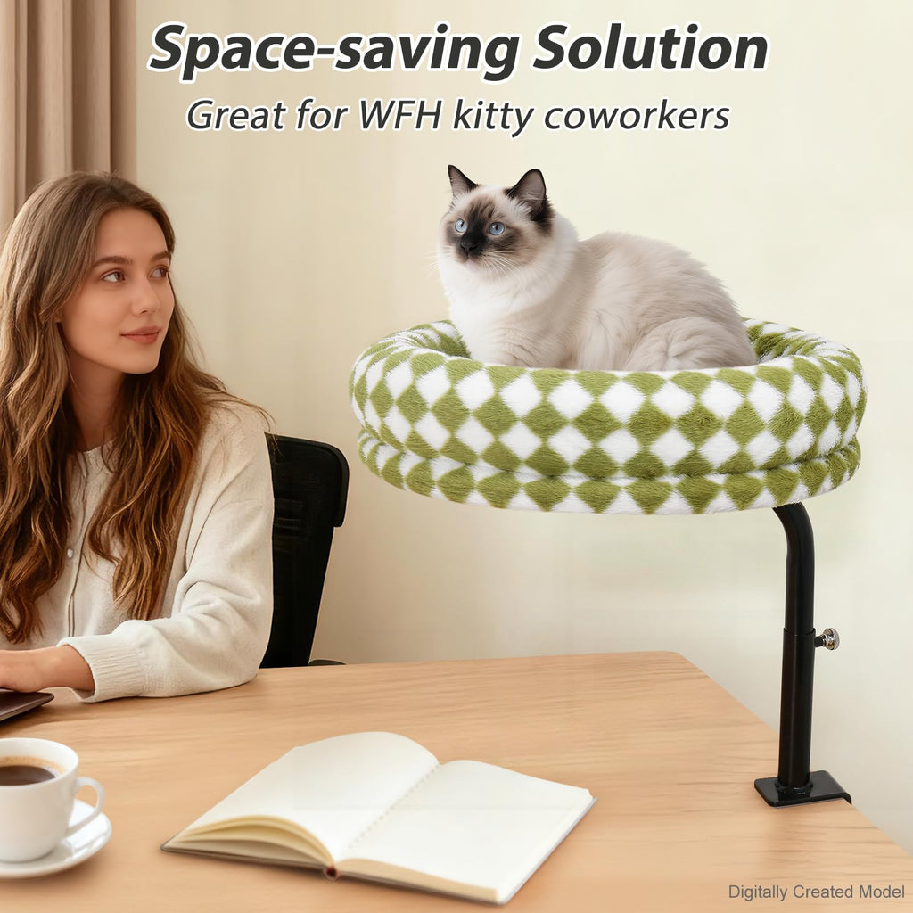 Sunhoo Cat Desk Beds 360° Rotating for Indoor Large Cats Perch Desk Nest Desktop Mount Height Adjustable