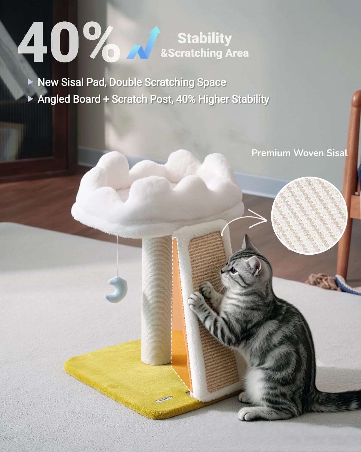 Happi N Pets Cat Tree, Cloud Cat Tower with Soft Bed, Cat Scratching Post & Pad with Larger Perch for Window Viewing, Small Cat Tree with Cute Toys, Bonus Catnip