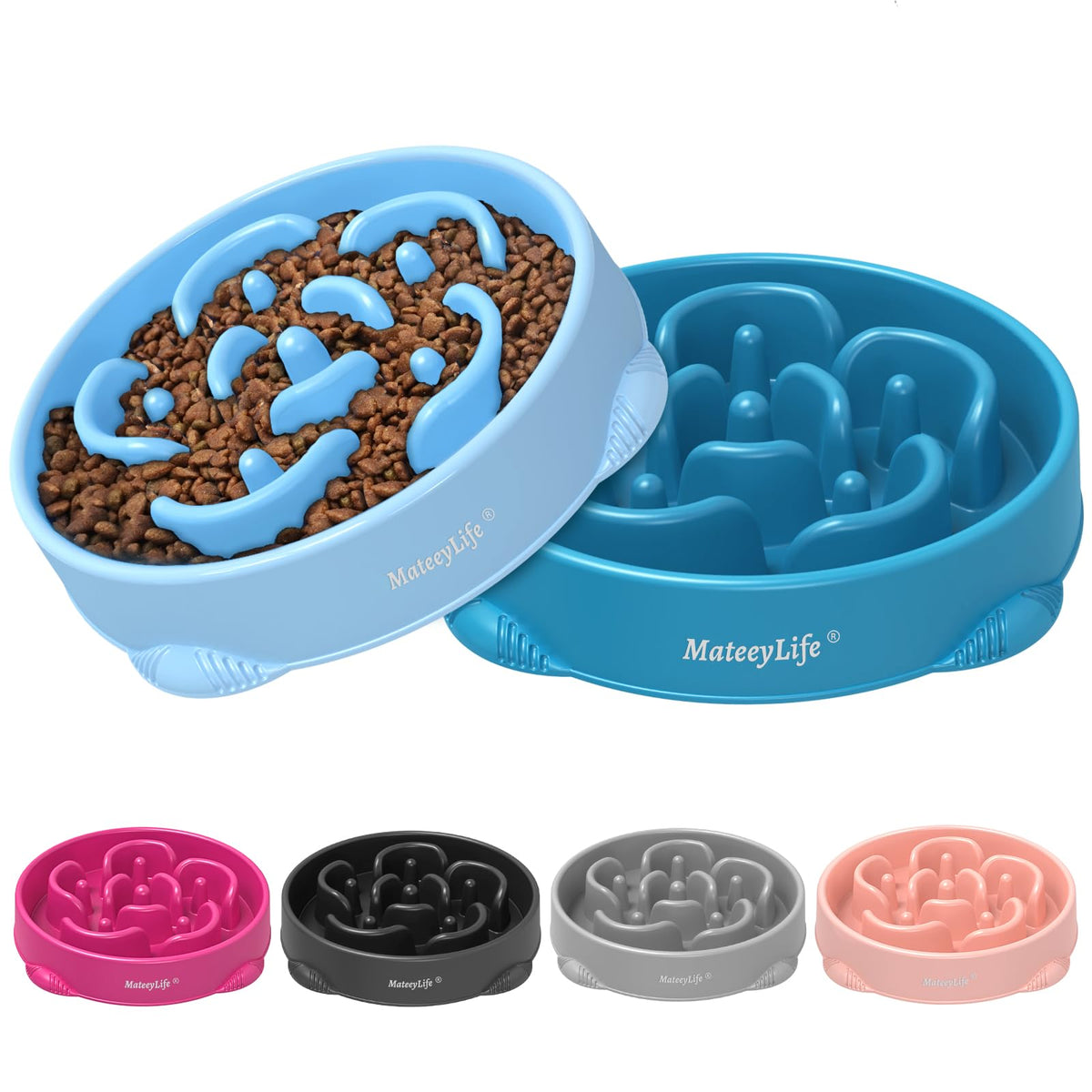 MateeyLife Slow Feeder Dog Bowls 2PCS, Anti-Choking Puzzle Dog Food Bowls, Anti-Slip Interactive Feeding Slow Down Eating, Bloat Stop Maze Dishes for All Breeds Pets