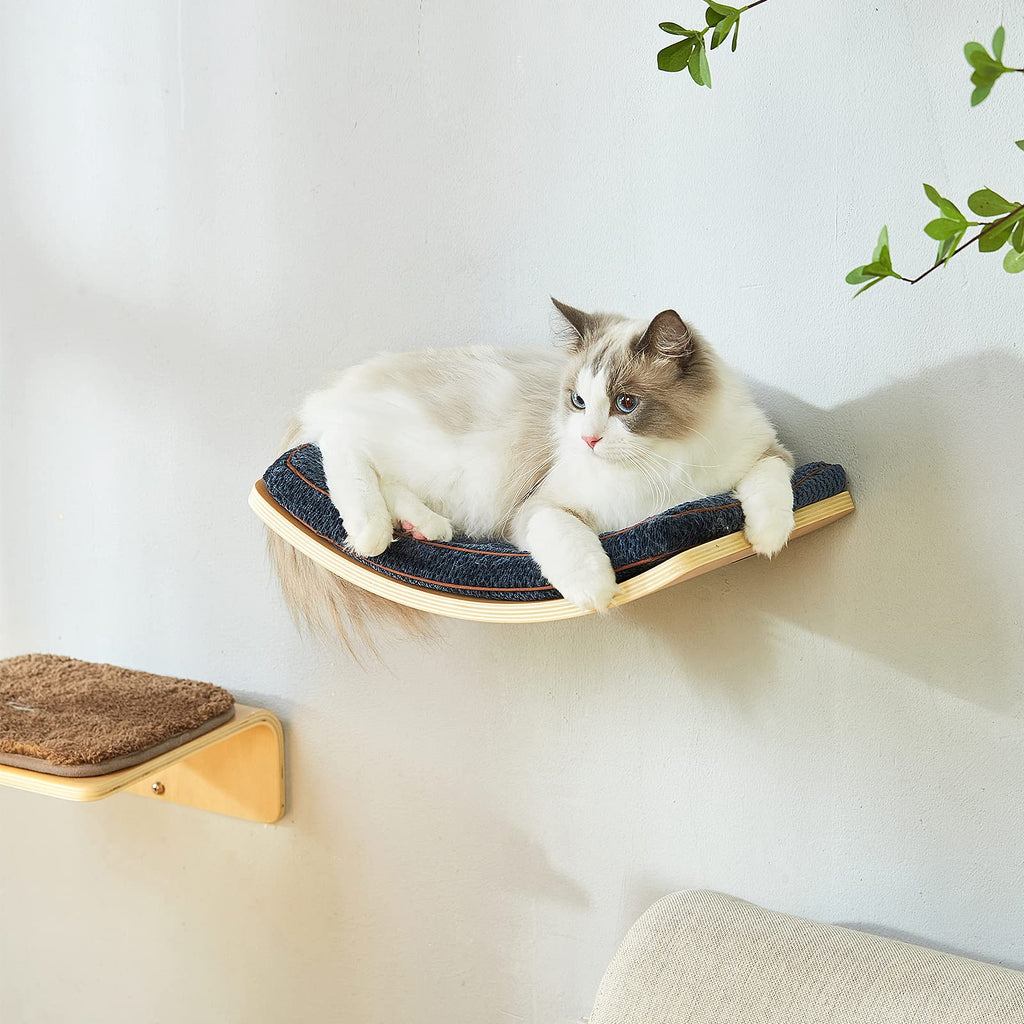LIORCE Cat Shelf With Comfortable Cushion - Curved Shelves and Perches for Wall - Wall Mounted Furniture for Sleeping, Playing, Climbing, and Lounging