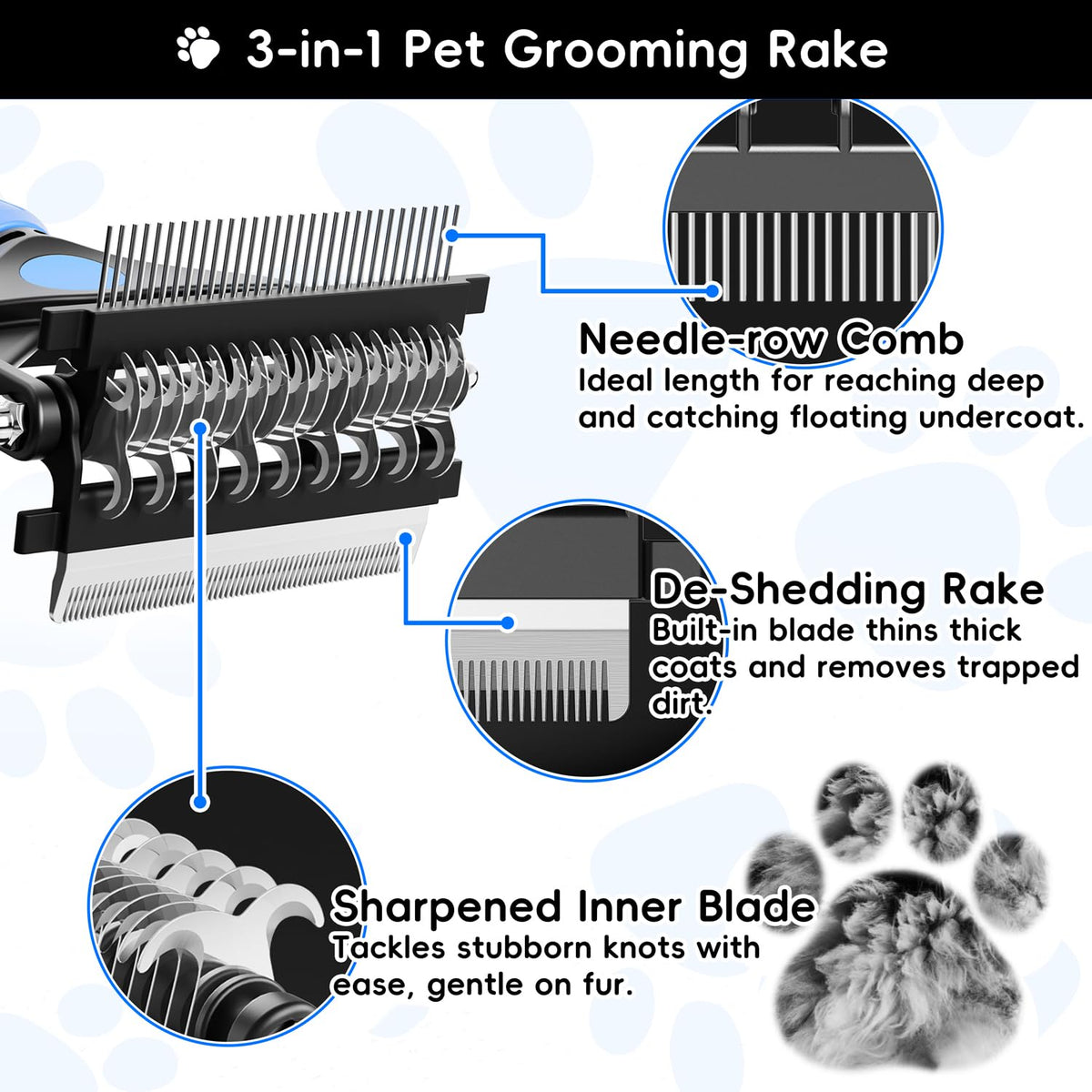 AXEFUN 3-in-1 Professional Pet Grooming Brush for Dogs & Cats – Dematting Comb, Undercoat Rake & Deshedding Tool for Long & Short Hair, Heavy Shedding & Matted Fur