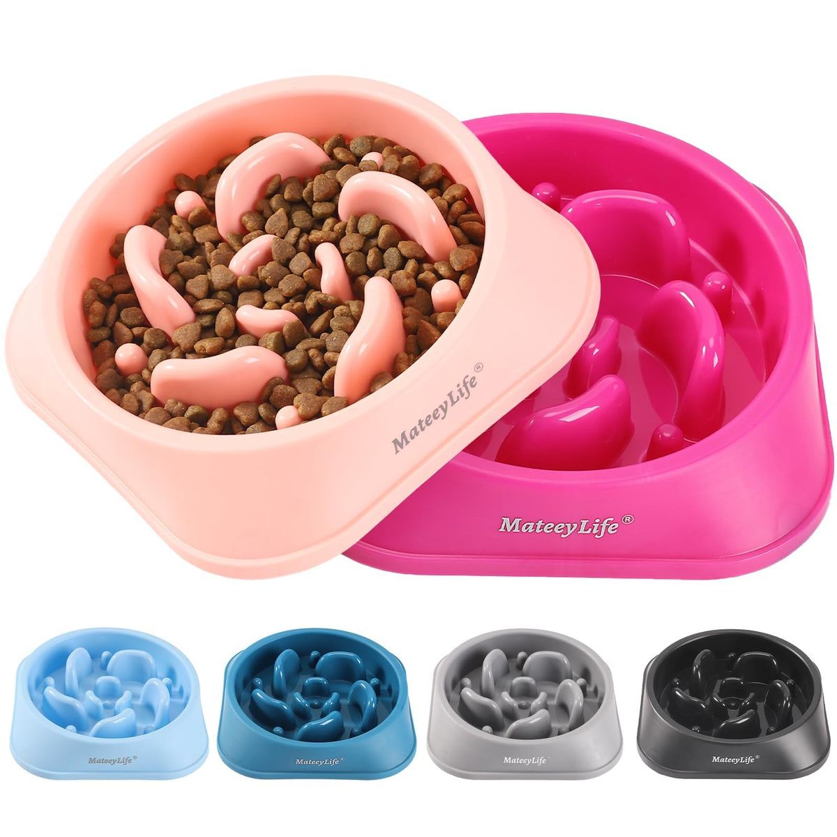 MateeyLife Slow Feeder Dog Bowls 2PCS, Anti-Choking Puzzle Dog Food Bowls, Anti-Slip Interactive Feeding Slow Down Eating, Bloat Stop Maze Dishes for All Breeds Pets
