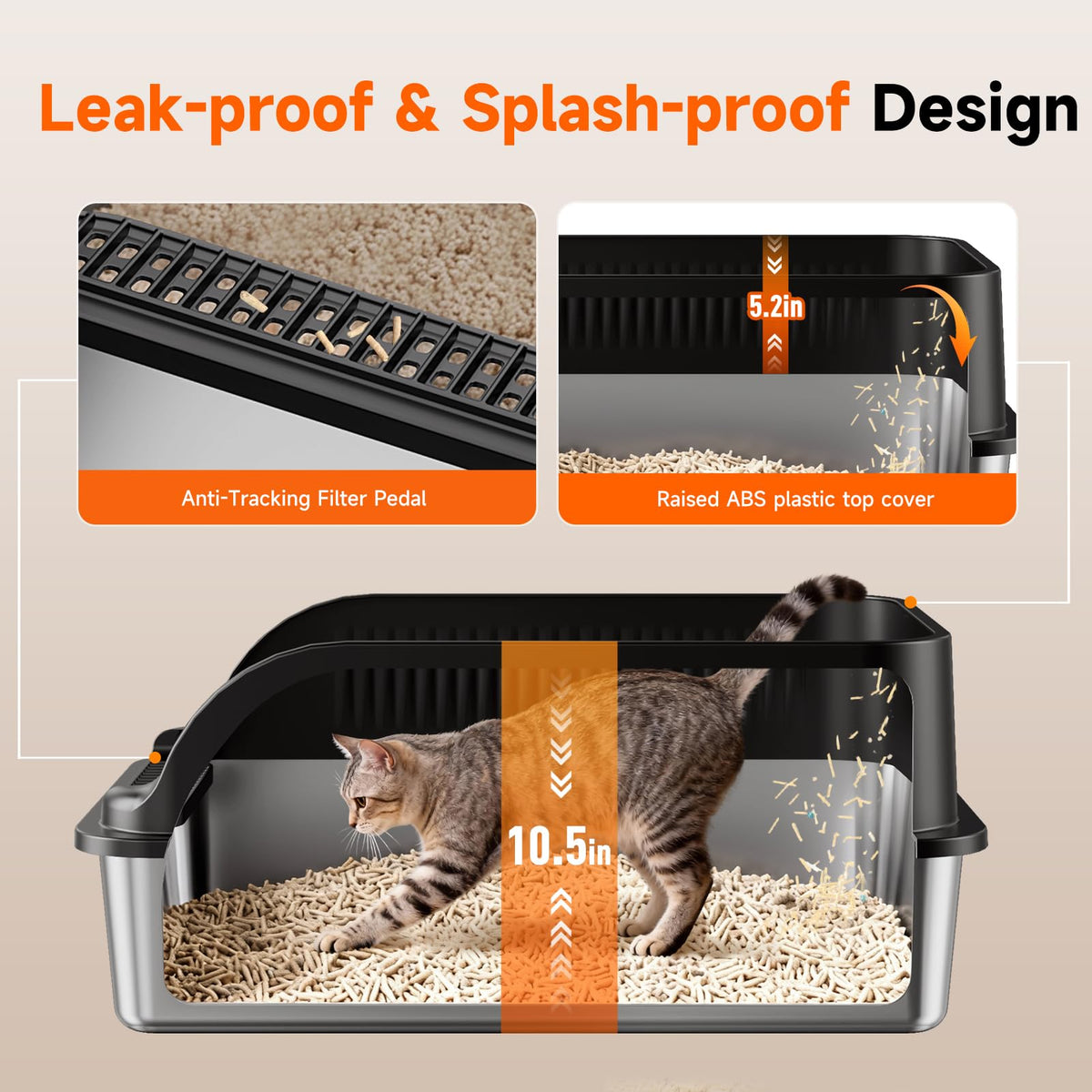 H3 Light Grey Stainless Steel Litter Box