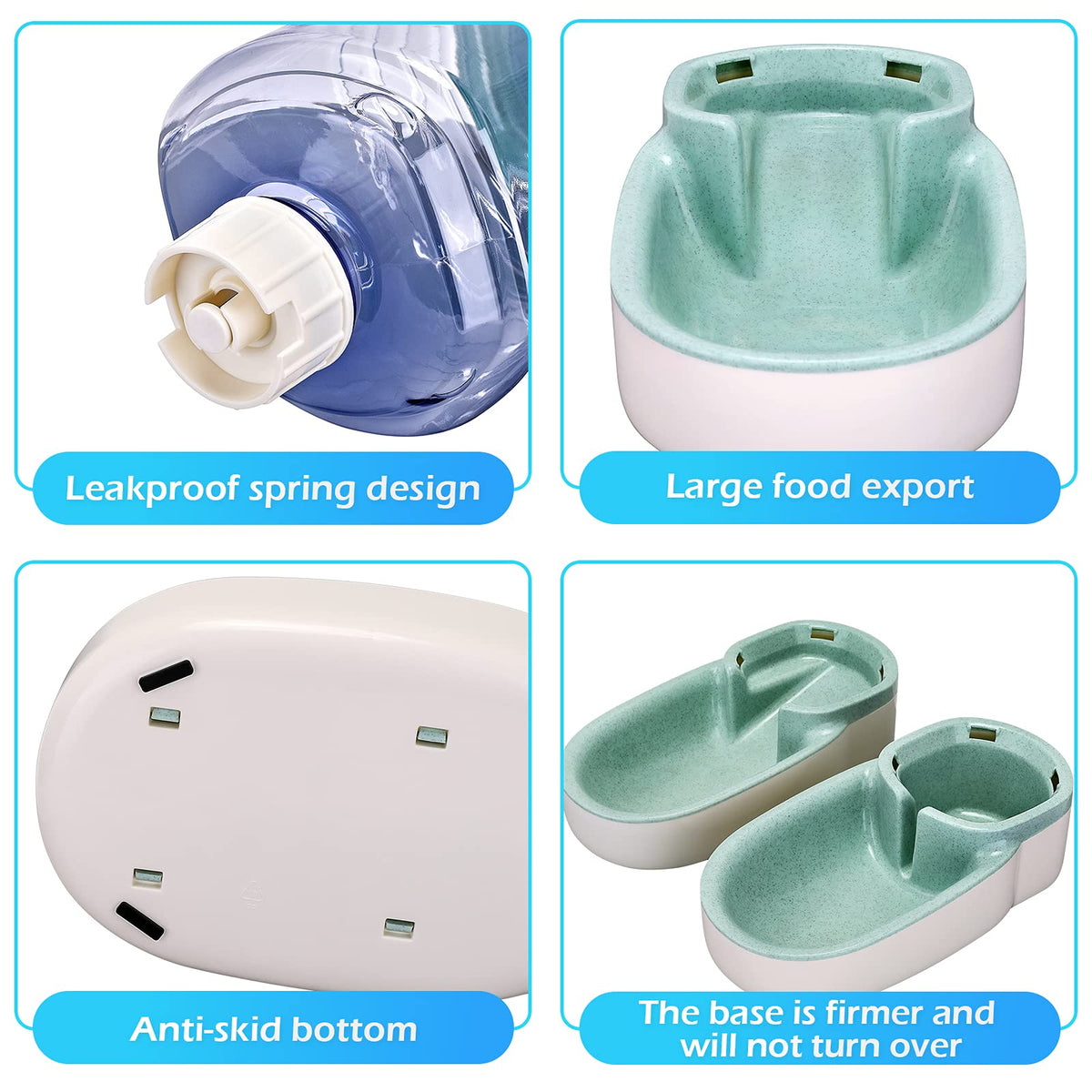 Automatic Dog Cat Feeder and Water Dispenser Gravity Food Feeder and Waterer Set with Pet Food Bowl for Small Medium Dog Puppy Kitten, Large Capacity 1 Gallon x 2