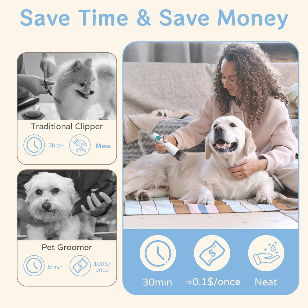 8VR Dog Grooming Kit, Pet Grooming Vacuum with Pet Clipper Nail Grinder, Dog Hair Vacuum with 6 Pet Grooming Tools for Dogs Cats Shedding Grooming