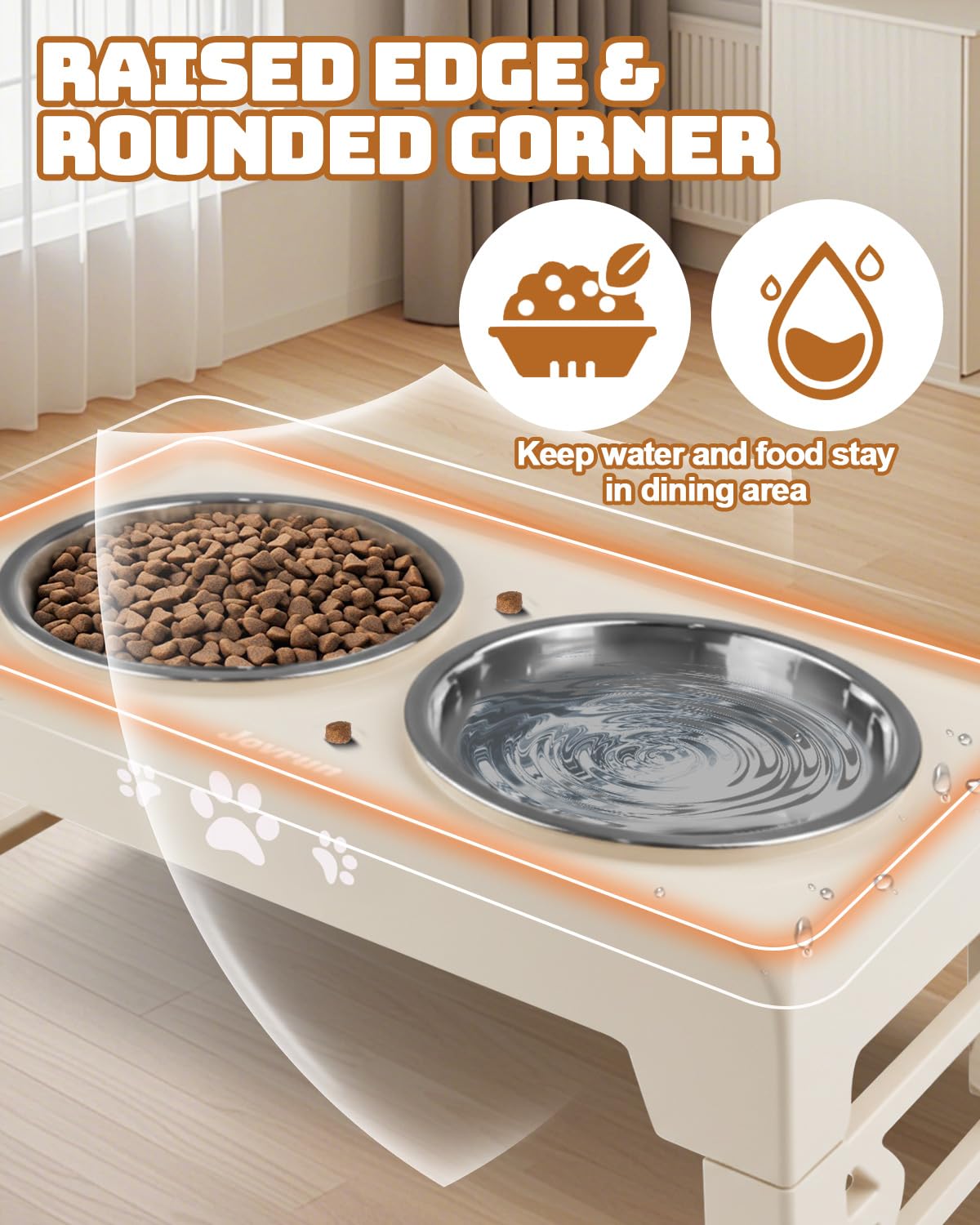 Jovrun Elevated Dog Bowls for Medium Large Size Dogs, Non-Slip Dog Feeder with 1*Stainless Steel Dishes & 1*Slow Feeder Bowl, 5 Heights Adjustable Raised Bowls to 3.15″-8.66″-9.84″-11.02″-12.2″