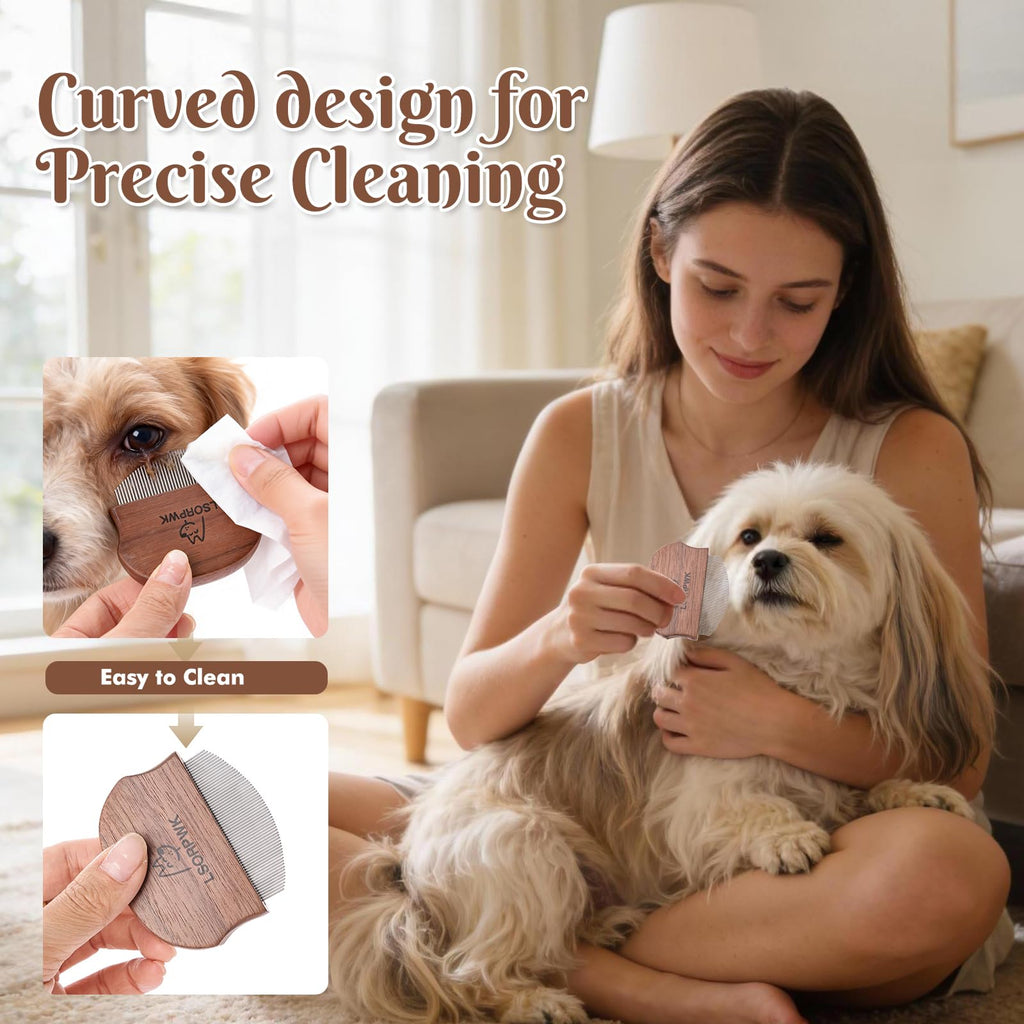 Walnut Wood Eye Comb for Pets, Professional Tear Stain Removal Tool
