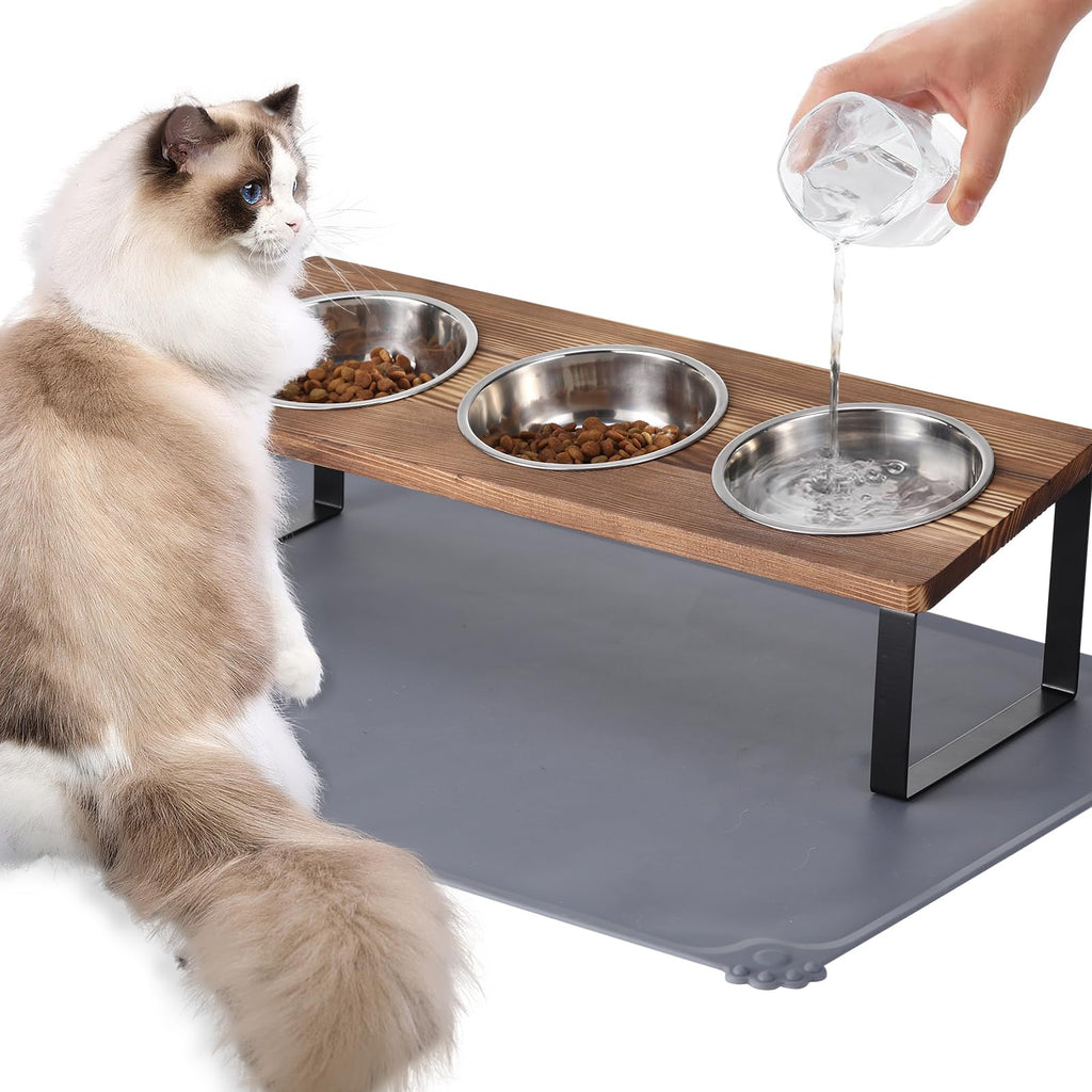 Summark Upgraded Elevated Raised Cat Bowls with Food Mat