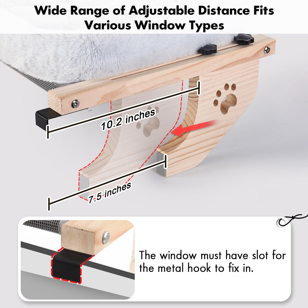AMOSIJOY Wooden Cat Windowsill Perch with Zipper Cushion Bed
