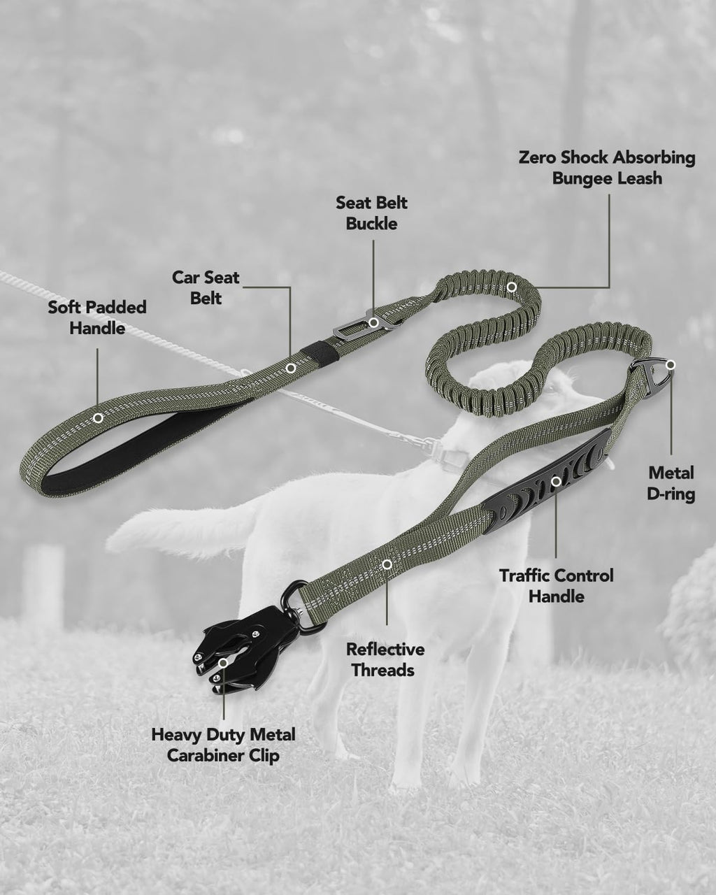 Joytale Tactical Bungee Dog Leash, Shock Absorbing No Pull