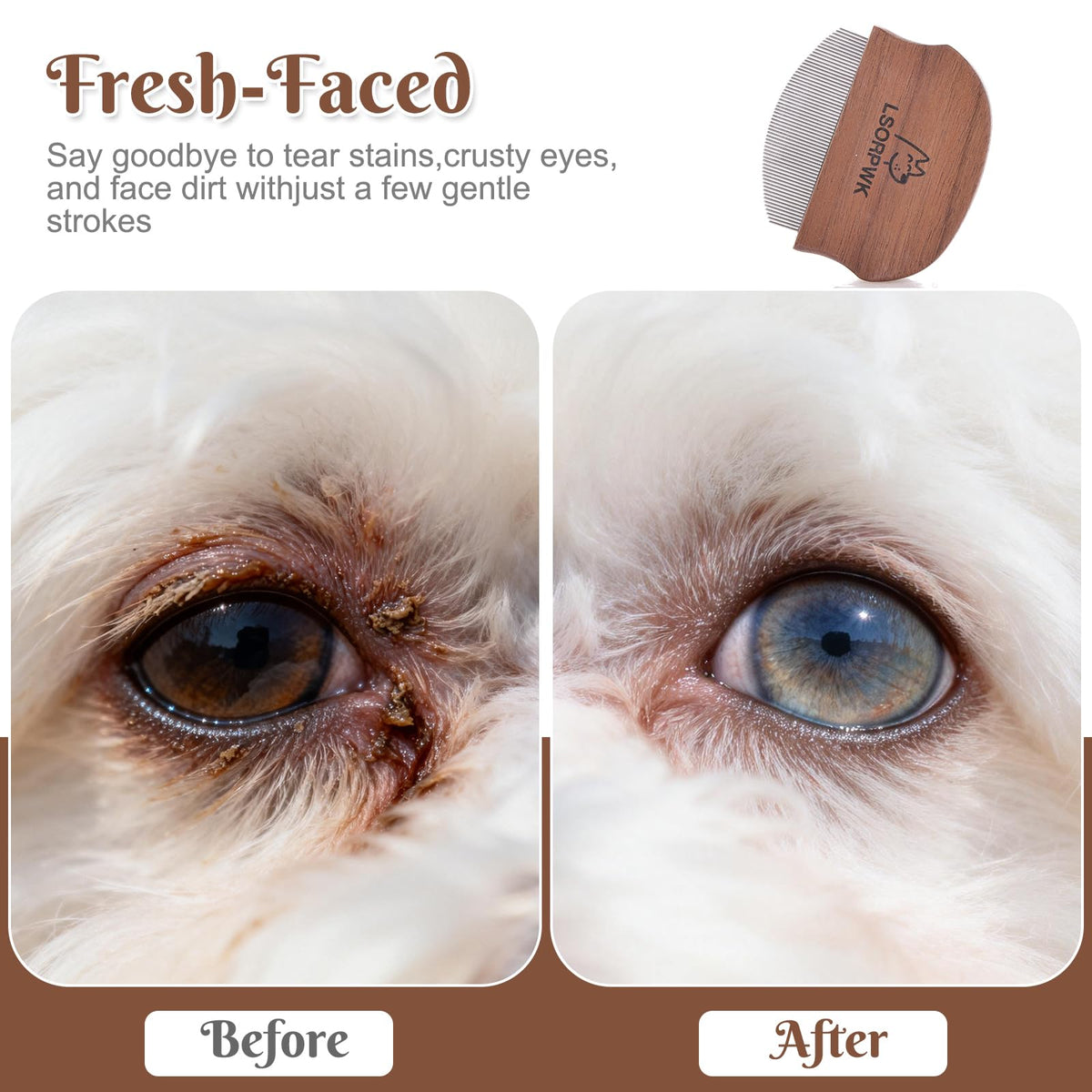 Walnut Wood Eye Comb for Pets, Professional Tear Stain Removal Tool