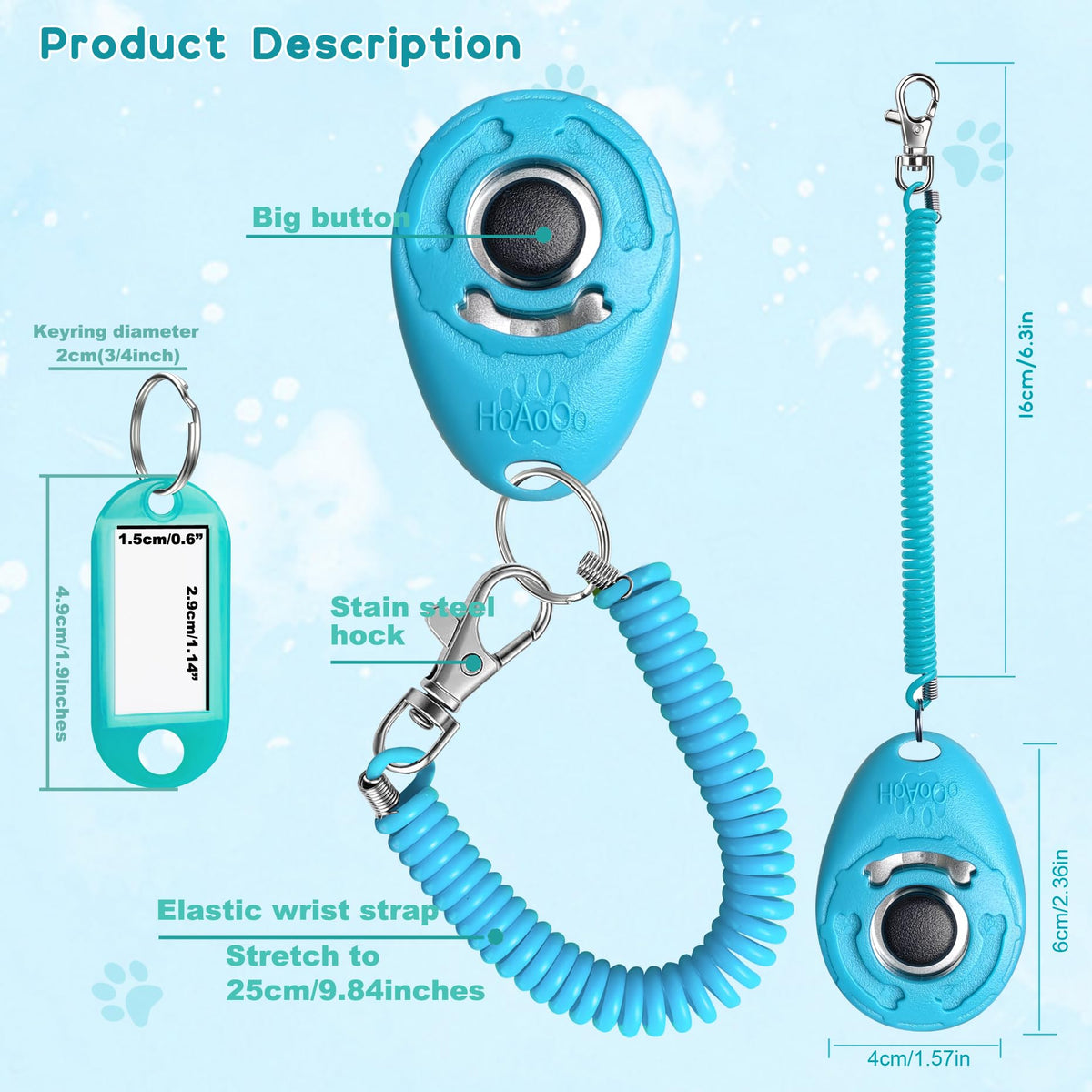 HoAoOo Dog Training Clicker with Sring Wrist and Keyring - Pet Dog Training Clickers for Puppy, Cat, Potty, Bird, Horse, Pet, Trainer Training Tools, Behavior Aids