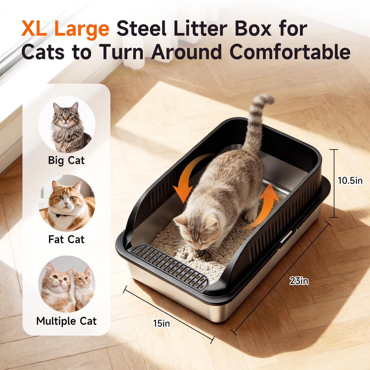 H3 Light Grey Stainless Steel Litter Box