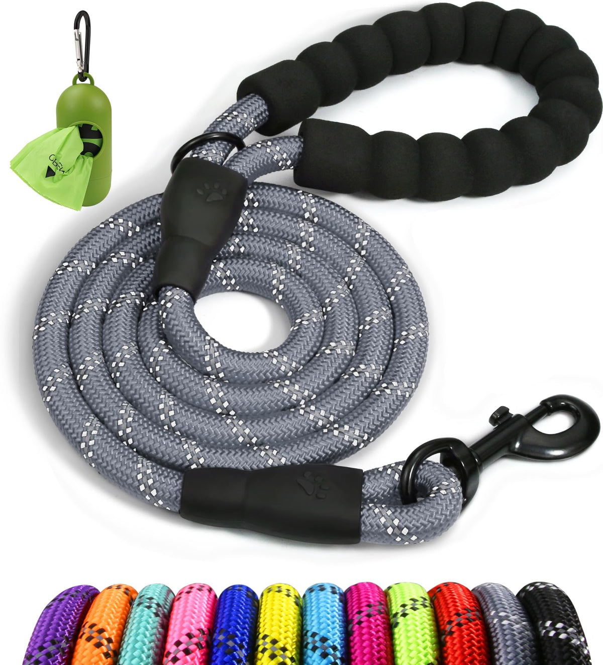 Taglory Rope Dog Leash 4/5/6 FT with Comfortable Padded Handle, Highly Reflective Threads Dog Leash for Small, Medium and Large Dogs