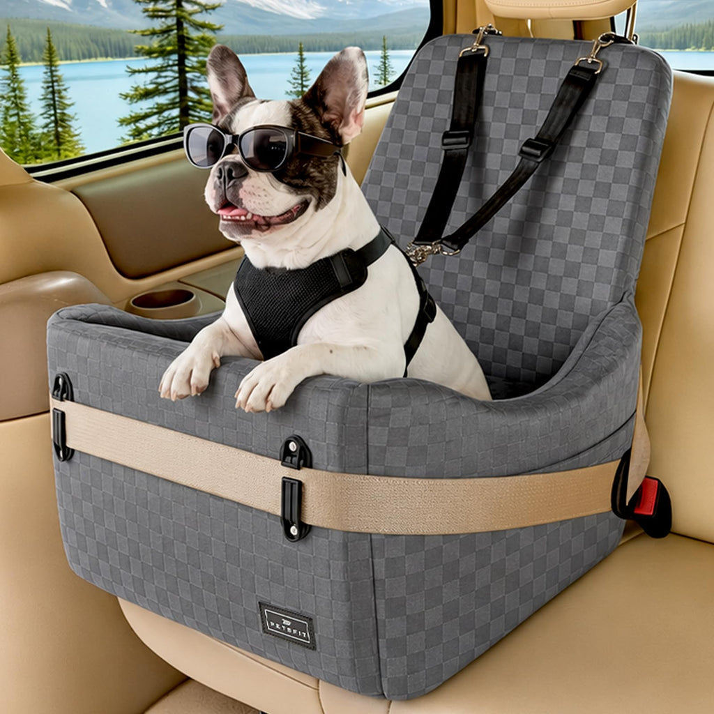 PETSFIT Dog Booster Car Seat for Small/Medium Dogs Up to 35 lbs – Patented Safety System, 5" Memory Foam Pet Car Seat, Fully Detachable and Washable Cover