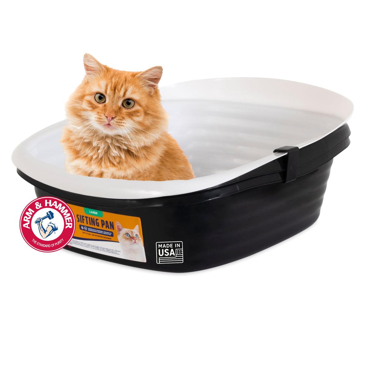 Arm & Hammer Cat Litter Box for Indoor Cats, Large Cat Litter Pan & Sifting Litter Tray with Microban, Made in USA