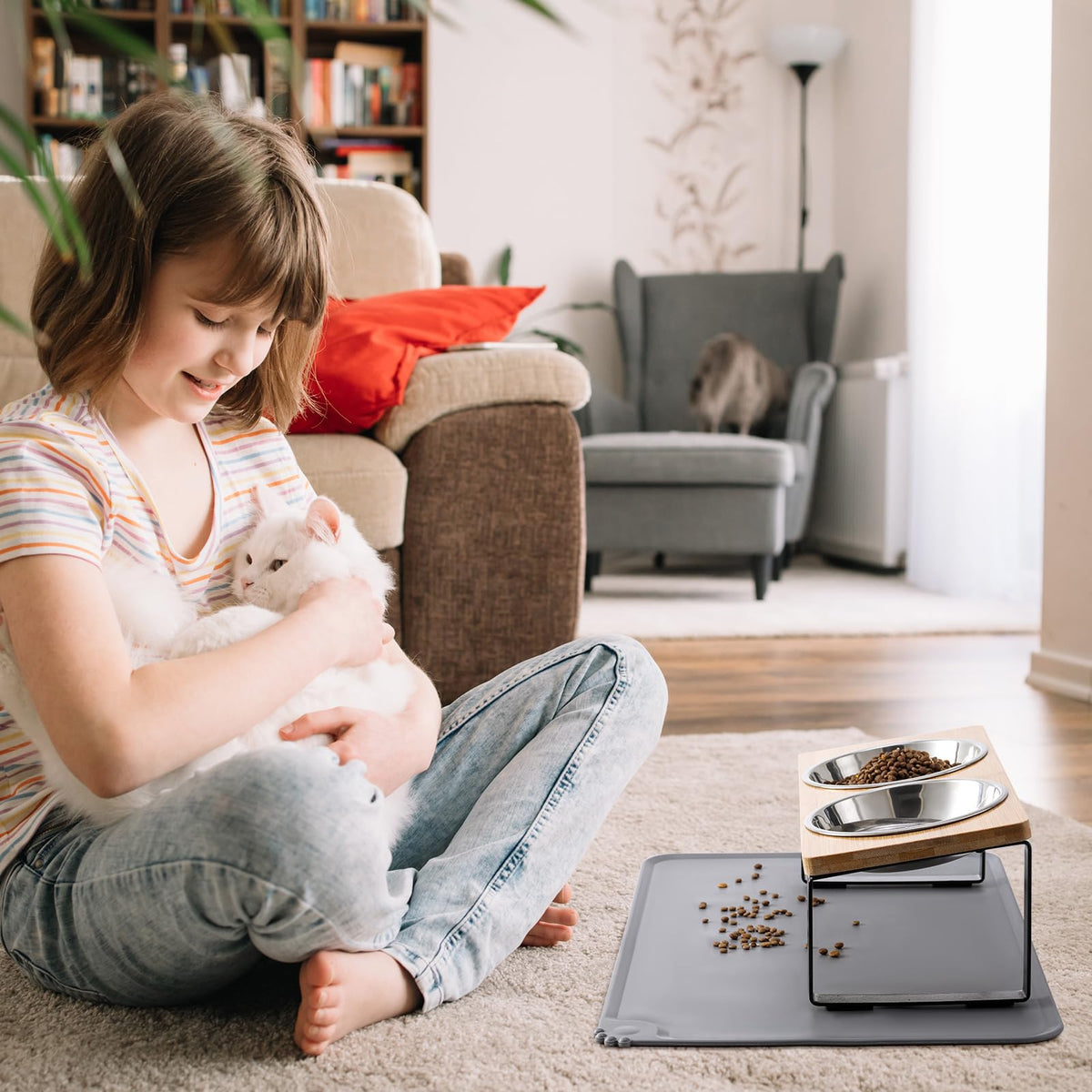 Summark Upgraded Elevated Raised Cat Bowls with Food Mat