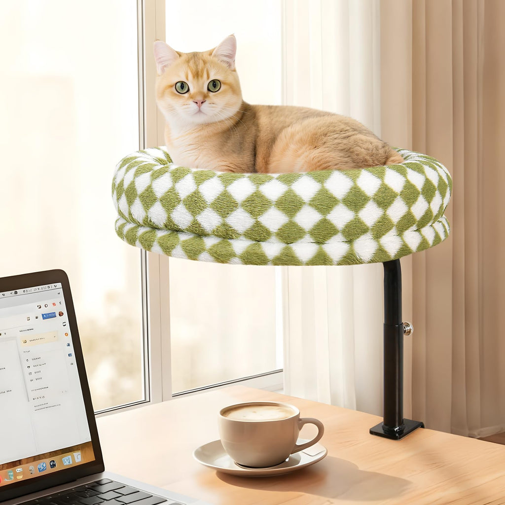 Sunhoo Cat Desk Beds 360° Rotating for Indoor Large Cats Perch Desk Nest Desktop Mount Height Adjustable
