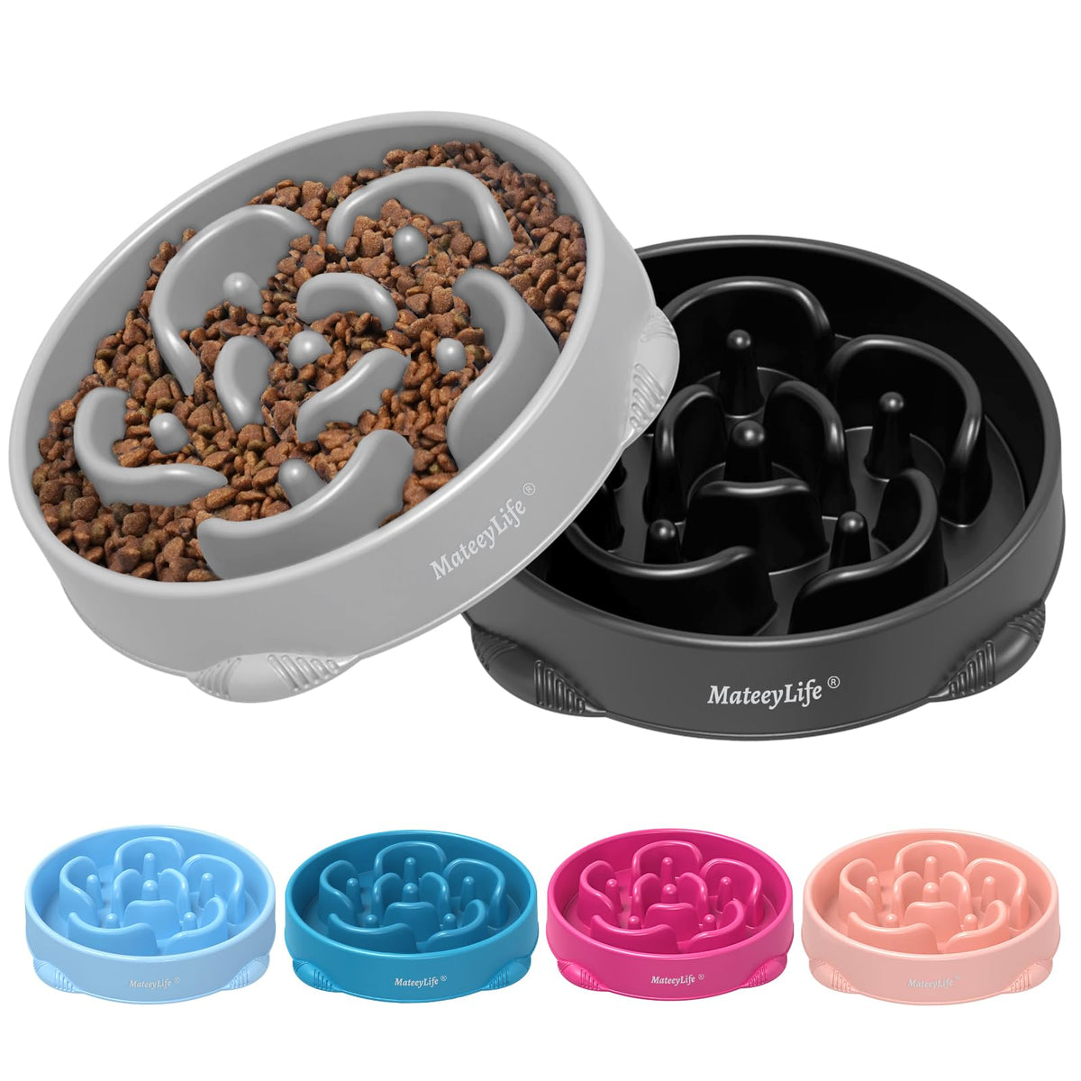 MateeyLife Slow Feeder Dog Bowls 2PCS, Anti-Choking Puzzle Dog Food Bowls, Anti-Slip Interactive Feeding Slow Down Eating, Bloat Stop Maze Dishes for All Breeds Pets