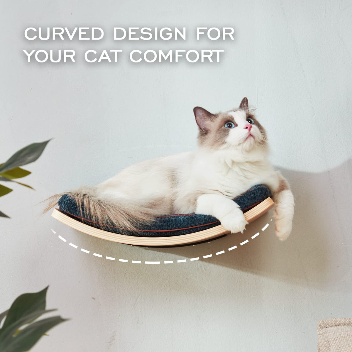 LIORCE Cat Shelf With Comfortable Cushion - Curved Shelves and Perches for Wall - Wall Mounted Furniture for Sleeping, Playing, Climbing, and Lounging