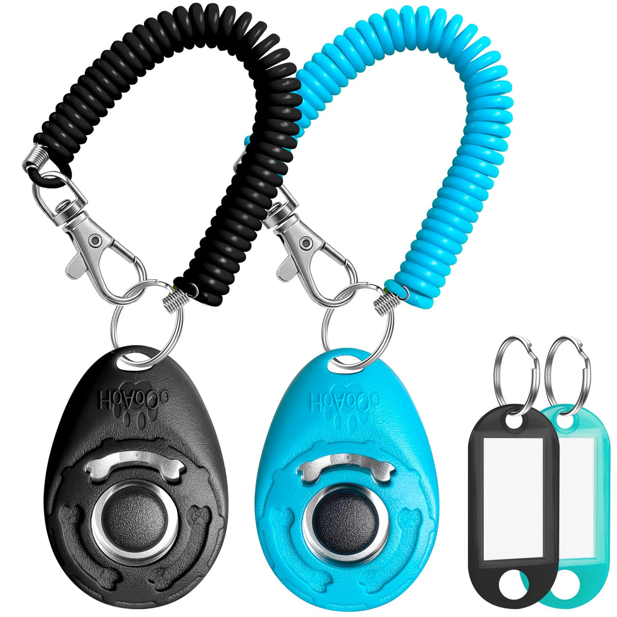 HoAoOo Dog Training Clicker with Sring Wrist and Keyring - Pet Dog Training Clickers for Puppy, Cat, Potty, Bird, Horse, Pet, Trainer Training Tools, Behavior Aids