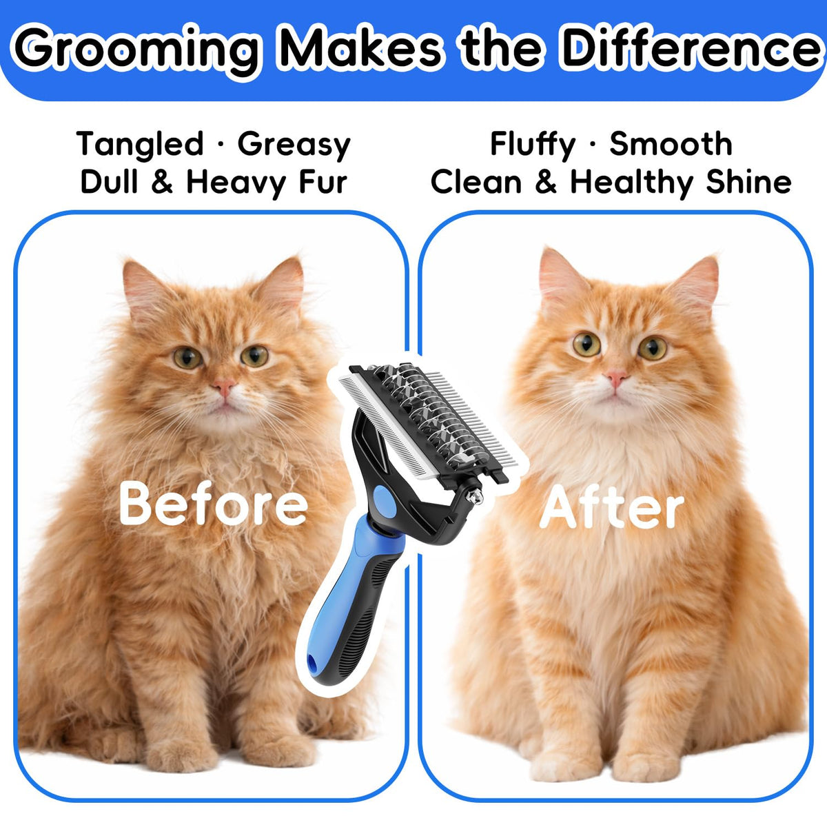AXEFUN 3-in-1 Professional Pet Grooming Brush for Dogs & Cats – Dematting Comb, Undercoat Rake & Deshedding Tool for Long & Short Hair, Heavy Shedding & Matted Fur