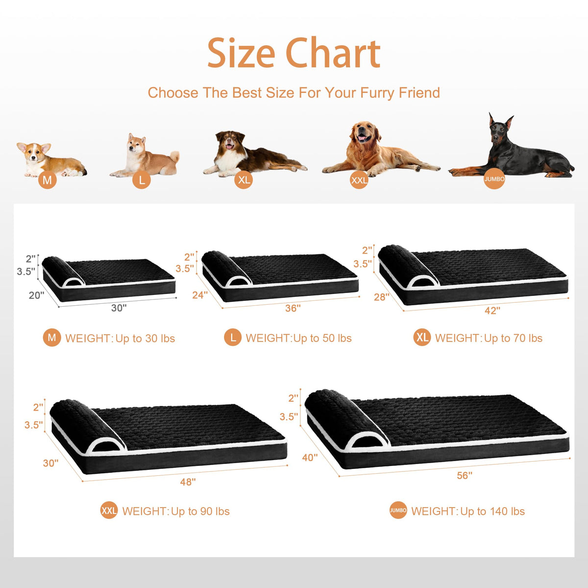 Jolifield Orthopedic Large Dog Bed Pillow Pet Sofa Bed