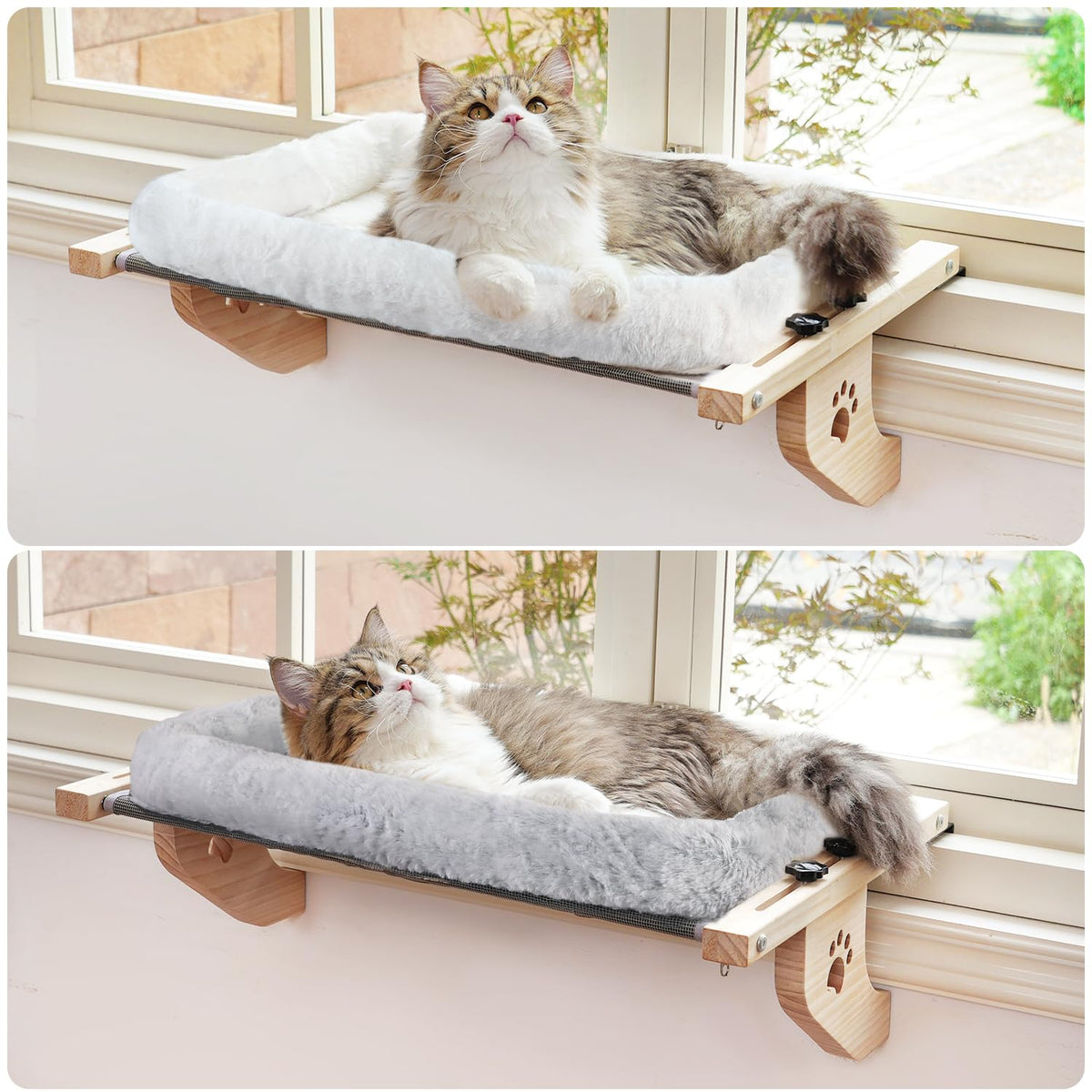 AMOSIJOY Wooden Cat Windowsill Perch with Zipper Cushion Bed