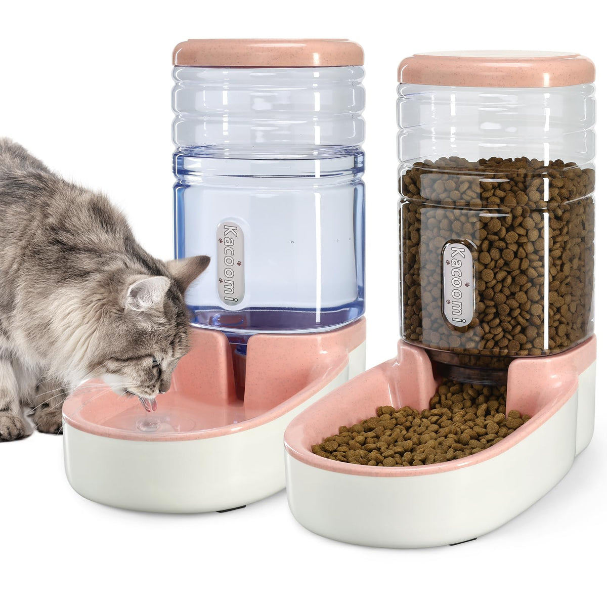 Automatic Dog Cat Feeder and Water Dispenser Gravity Food Feeder and Waterer Set with Pet Food Bowl for Small Medium Dog Puppy Kitten, Large Capacity 1 Gallon x 2