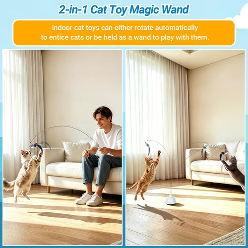 Automatic 360° Rechargeable Cat Wand Toy with Feather Refills