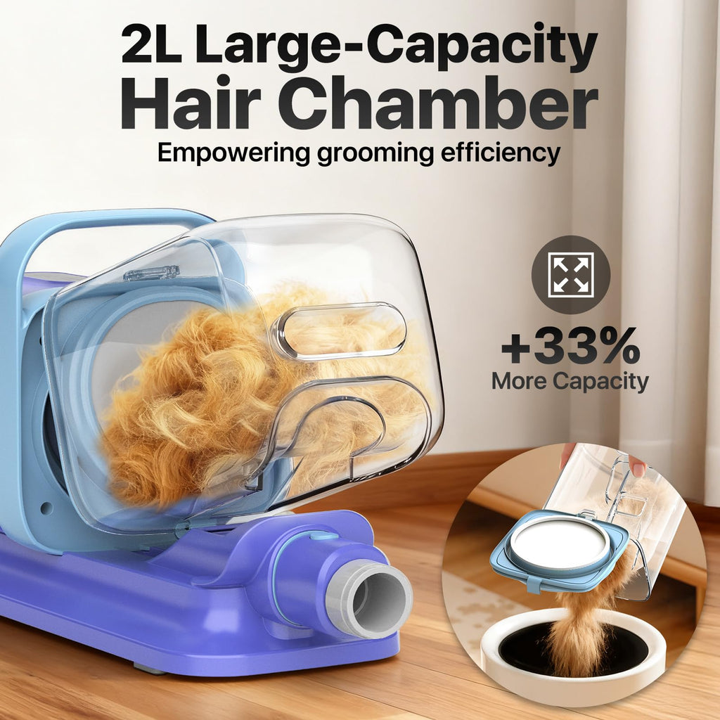 buenkee Dog Grooming Kit with Vacuum, 15000Pa Pet Hair Clipper and Shedding Brush, 50dB Low Noise, 2L Capacity, White