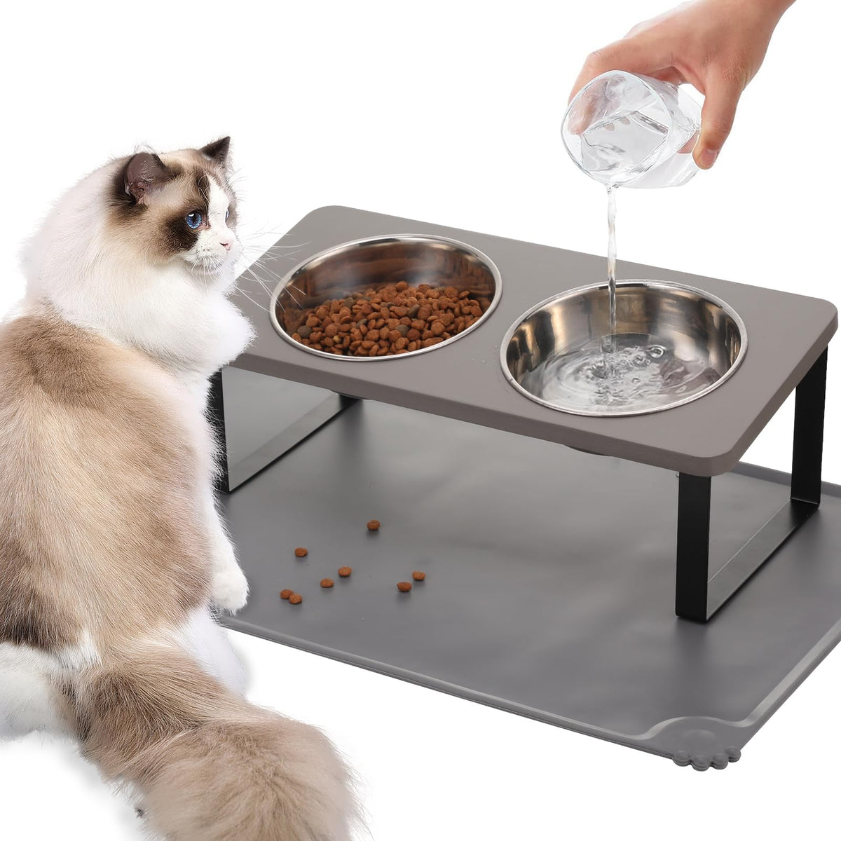 Summark Upgraded Elevated Raised Cat Bowls with Food Mat
