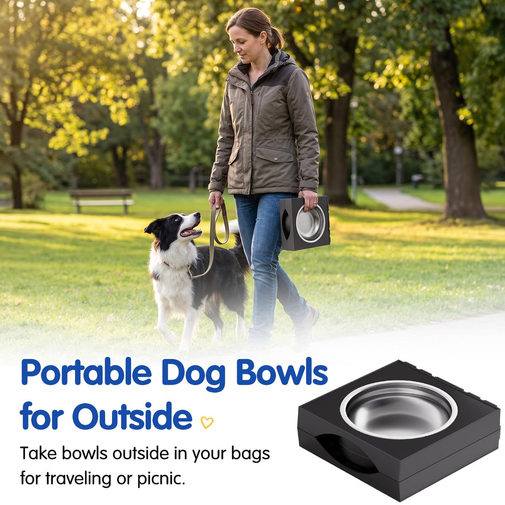 XIAZ Elevated Dog Bowls for Medium/Large Breeds, 4 Height-Adjustable Stainless Steel Dog Food & Water Bowls, No-Slip Portable Feeder for Travel