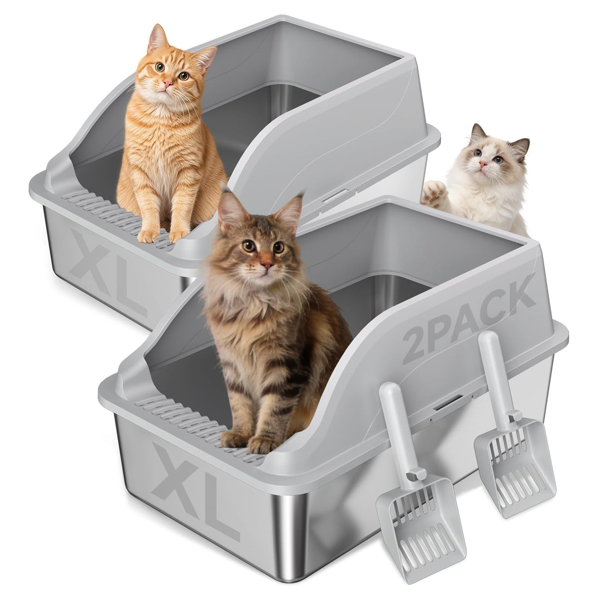 H3 Light Grey Stainless Steel Litter Box