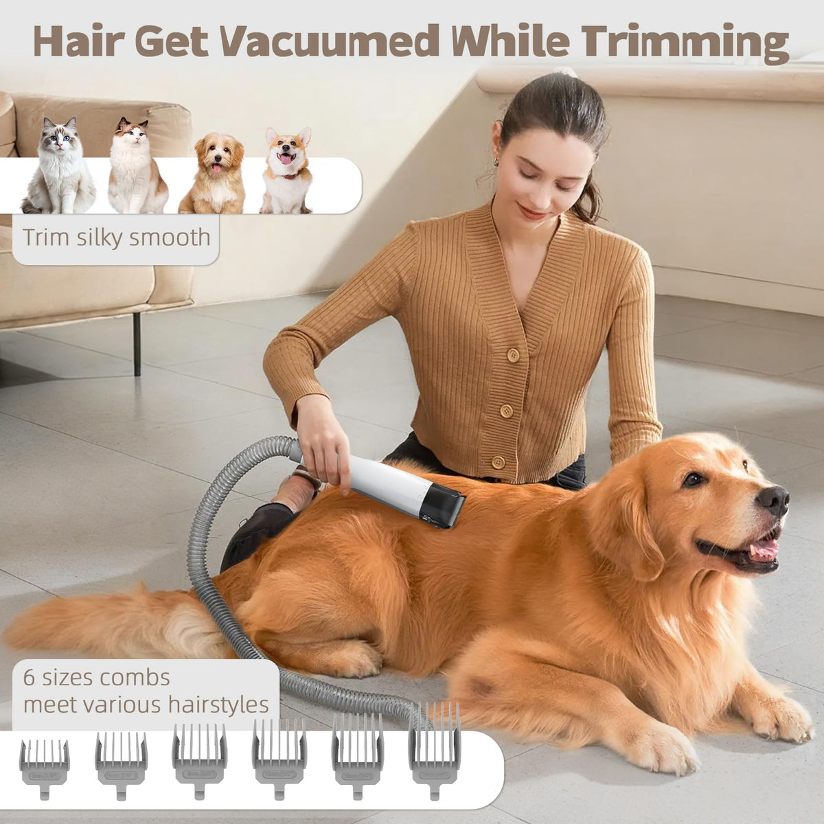 8VR Dog Grooming Kit, Pet Grooming Vacuum with Pet Clipper Nail Grinder, Dog Hair Vacuum with 6 Pet Grooming Tools for Dogs Cats Shedding Grooming