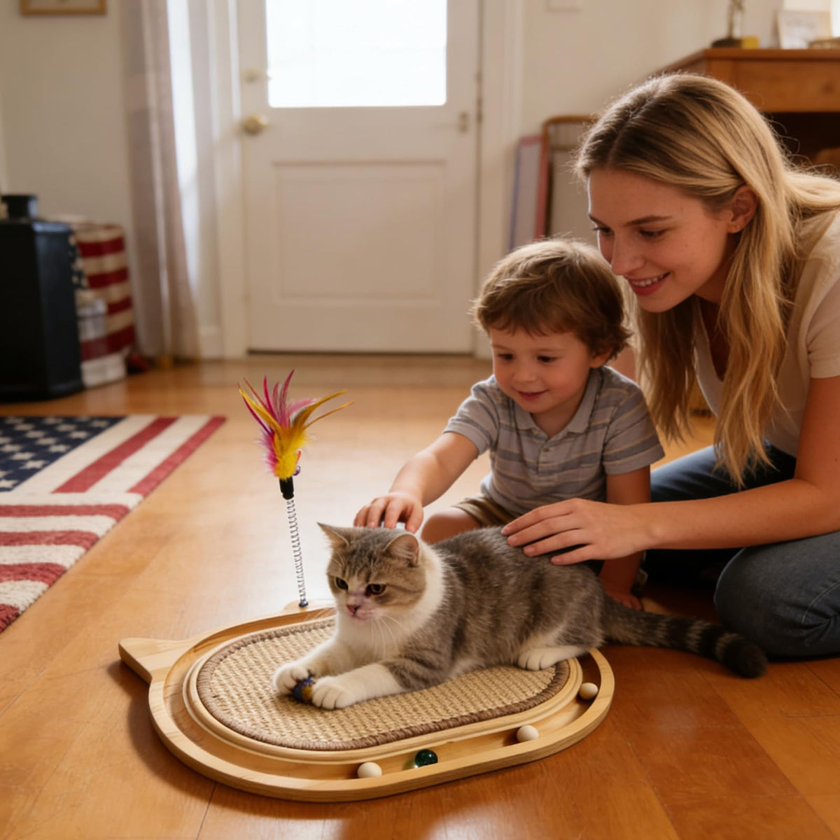 Sxtglxr Cat Scratcher with Ball Track Feather,Sisal Scratch Pad for Cat Indoor Use,Cat Puzzle Toys Wooden Interactive Fit Kitten and Adult Cats,Indoor Entertainment Chasing Hunting Physical Exercise