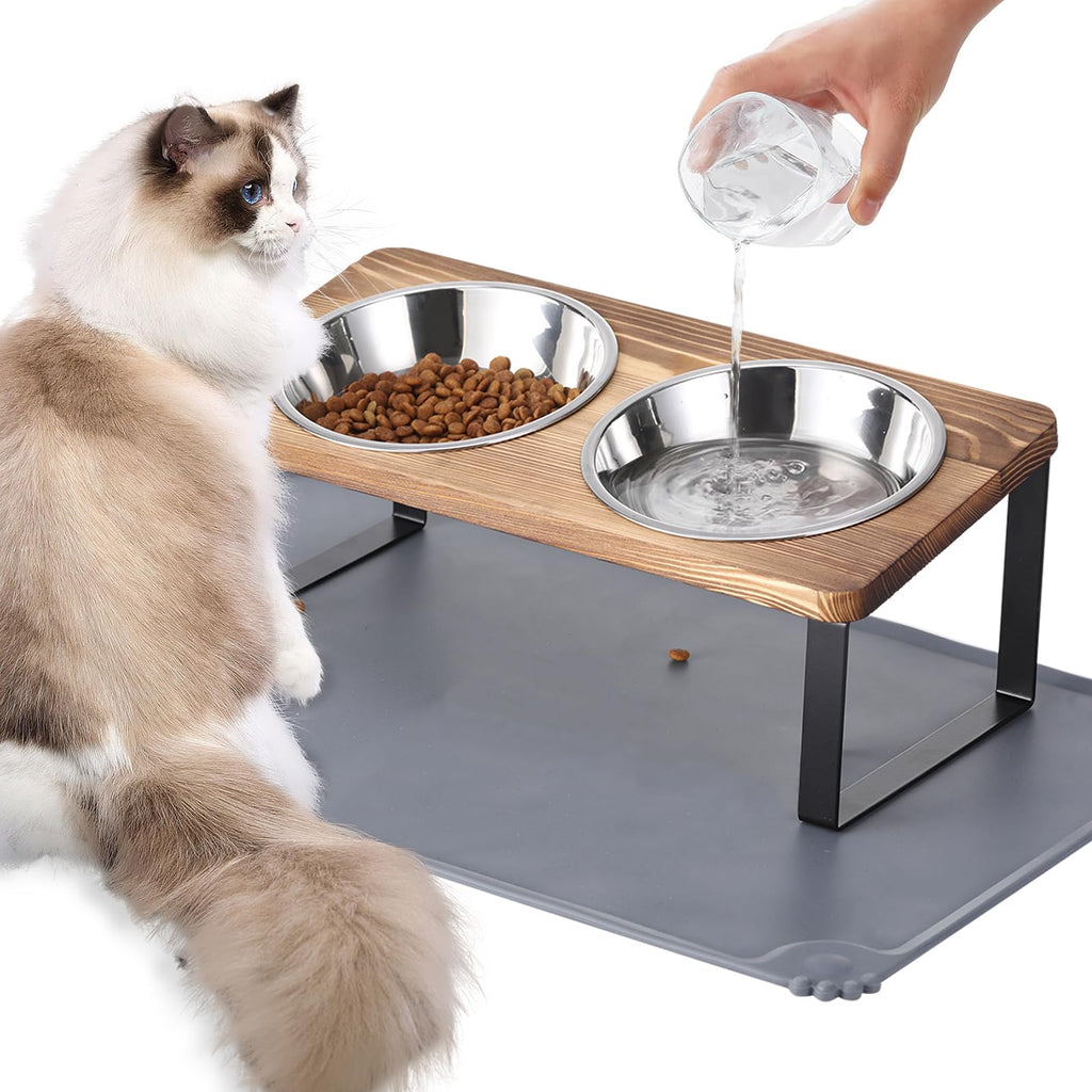 Summark Upgraded Elevated Raised Cat Bowls with Food Mat