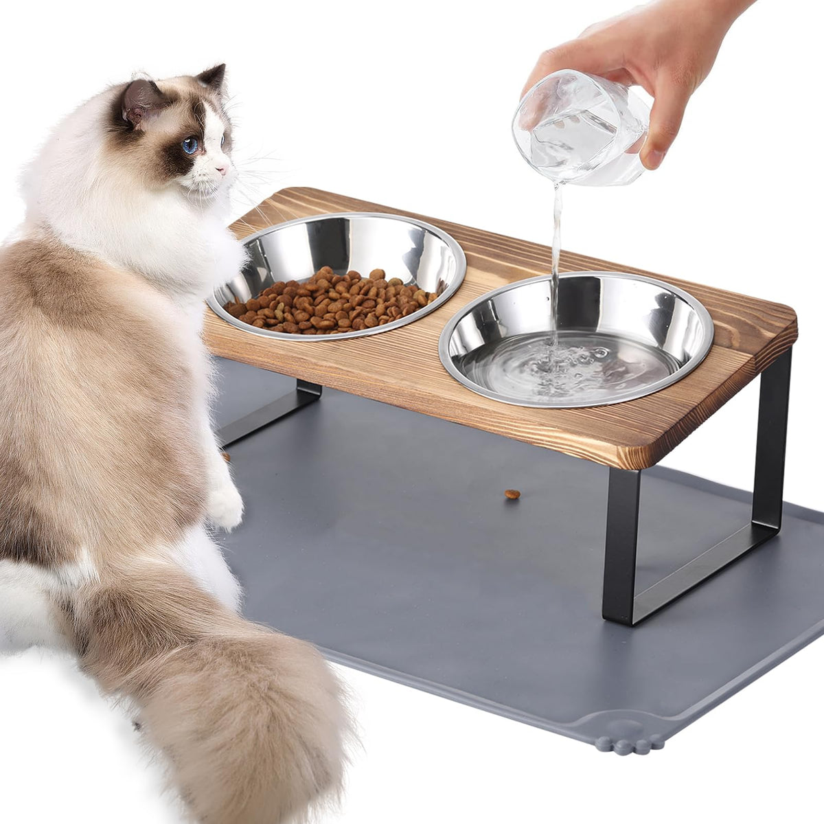 Summark Upgraded Elevated Raised Cat Bowls with Food Mat