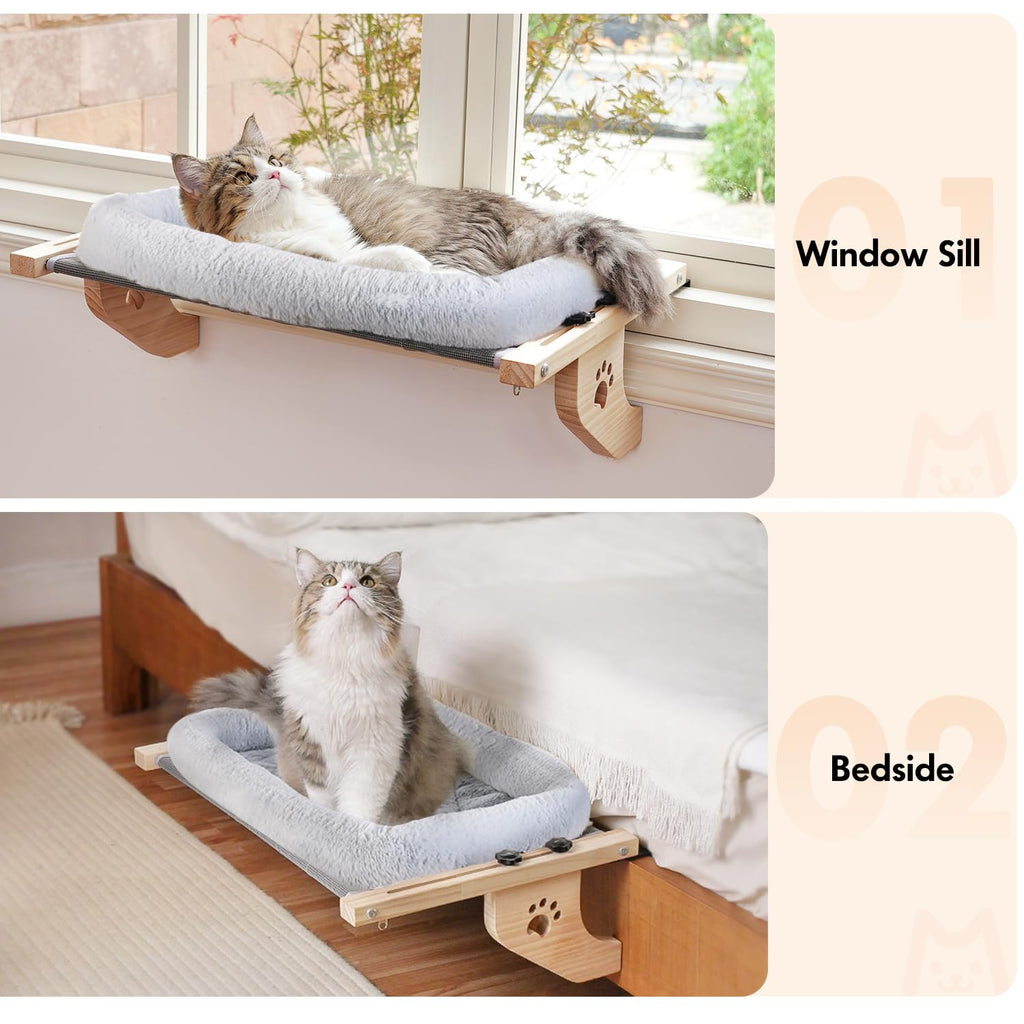 AMOSIJOY Wooden Cat Windowsill Perch with Zipper Cushion Bed
