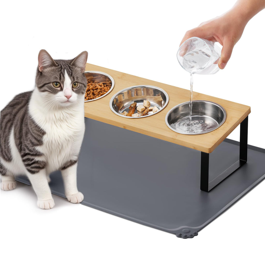 Summark Upgraded Elevated Raised Cat Bowls with Food Mat