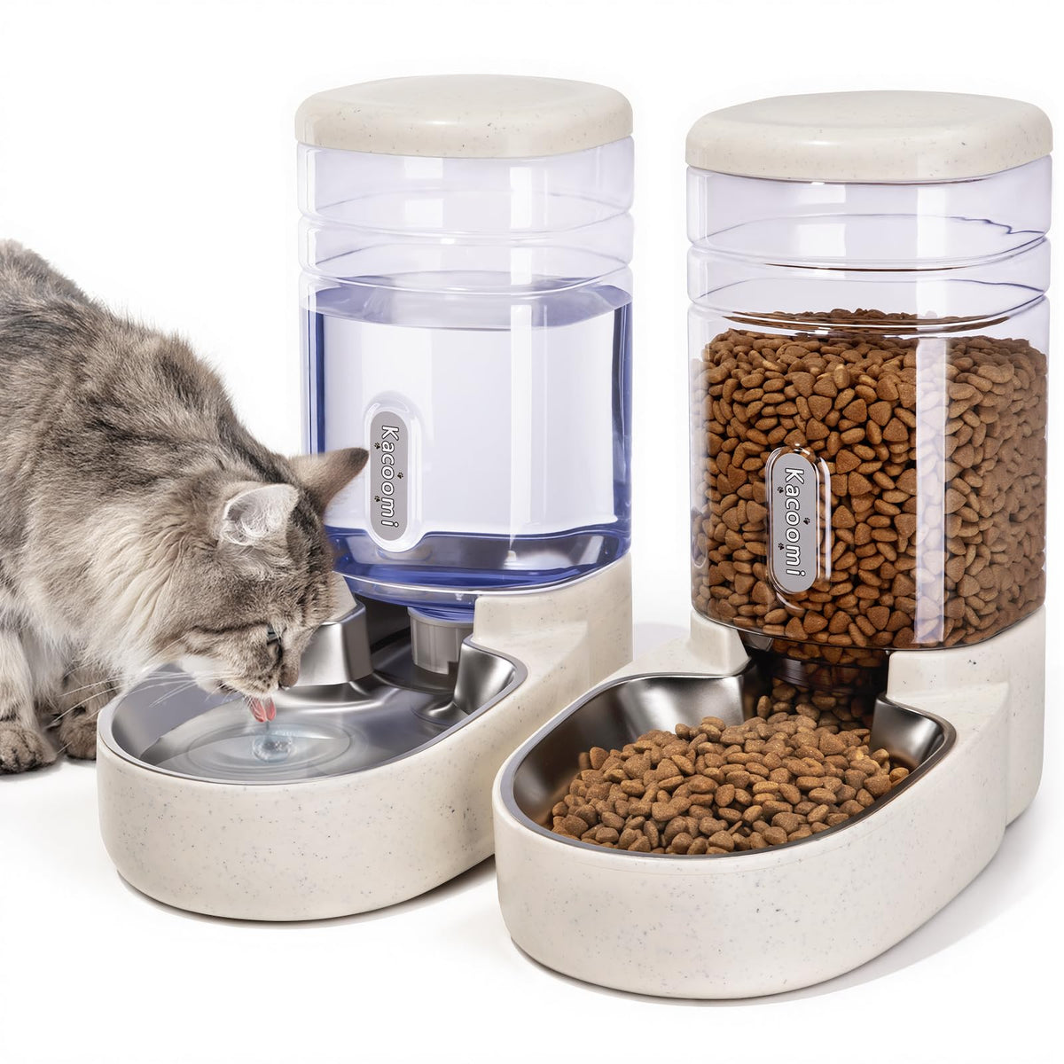 Automatic Dog Cat Feeder and Water Dispenser Gravity Food Feeder and Waterer Set with Pet Food Bowl for Small Medium Dog Puppy Kitten, Large Capacity 1 Gallon x 2