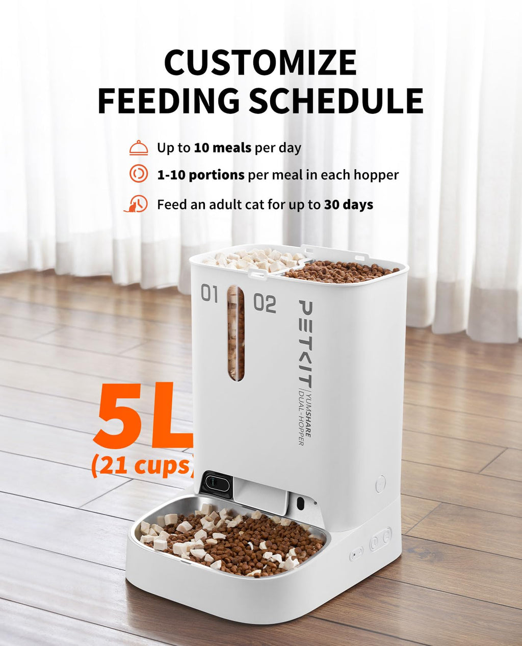 PETKIT Automatic Cat Feeder with Camera, 1080P HD Video with Night Vision, 2.4G WiFi Pet Feeder for Cat & Small Dog, 2-Way Audio & Meal Call Pet Food Dispenser with Desiccant Bag, Motion Capturing