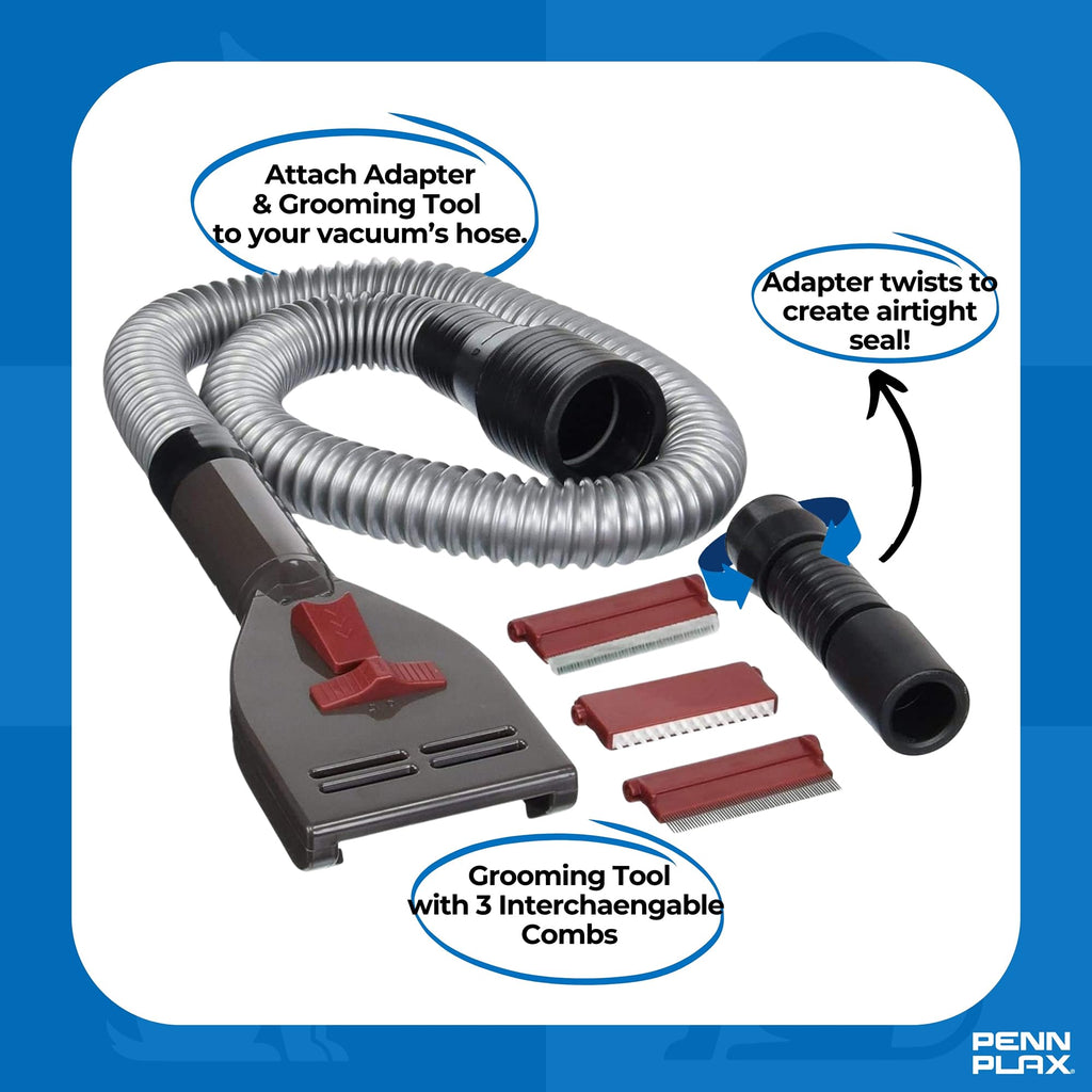 Penn-Plax VacGroom Pet Grooming and Shedding Vacuum Attachment Kit – Great for Dogs, Cats, and Your Furniture! Works With Almost All Vacuum Brands