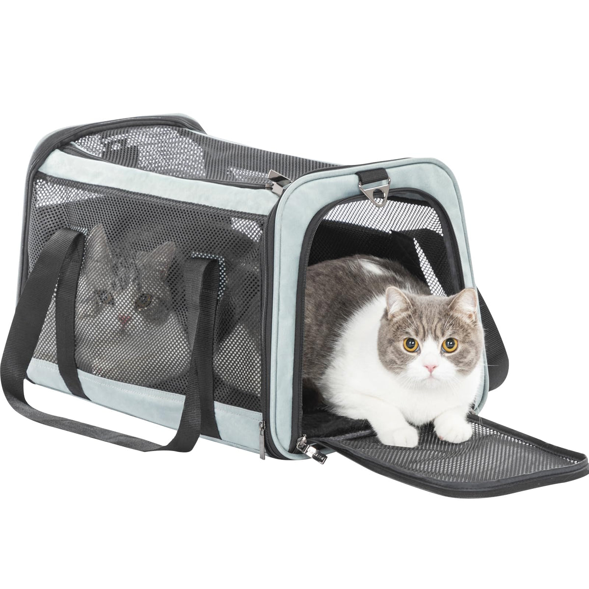 Petsfit 18 X 11 X 11 Airline Approved & Cat Car Carrier, with Patent Safety Buckles & Lockable Zippers Preventing Escapes, Breathable Mesh & Padded Mat — Portable, Stress-Free Travel Carrier