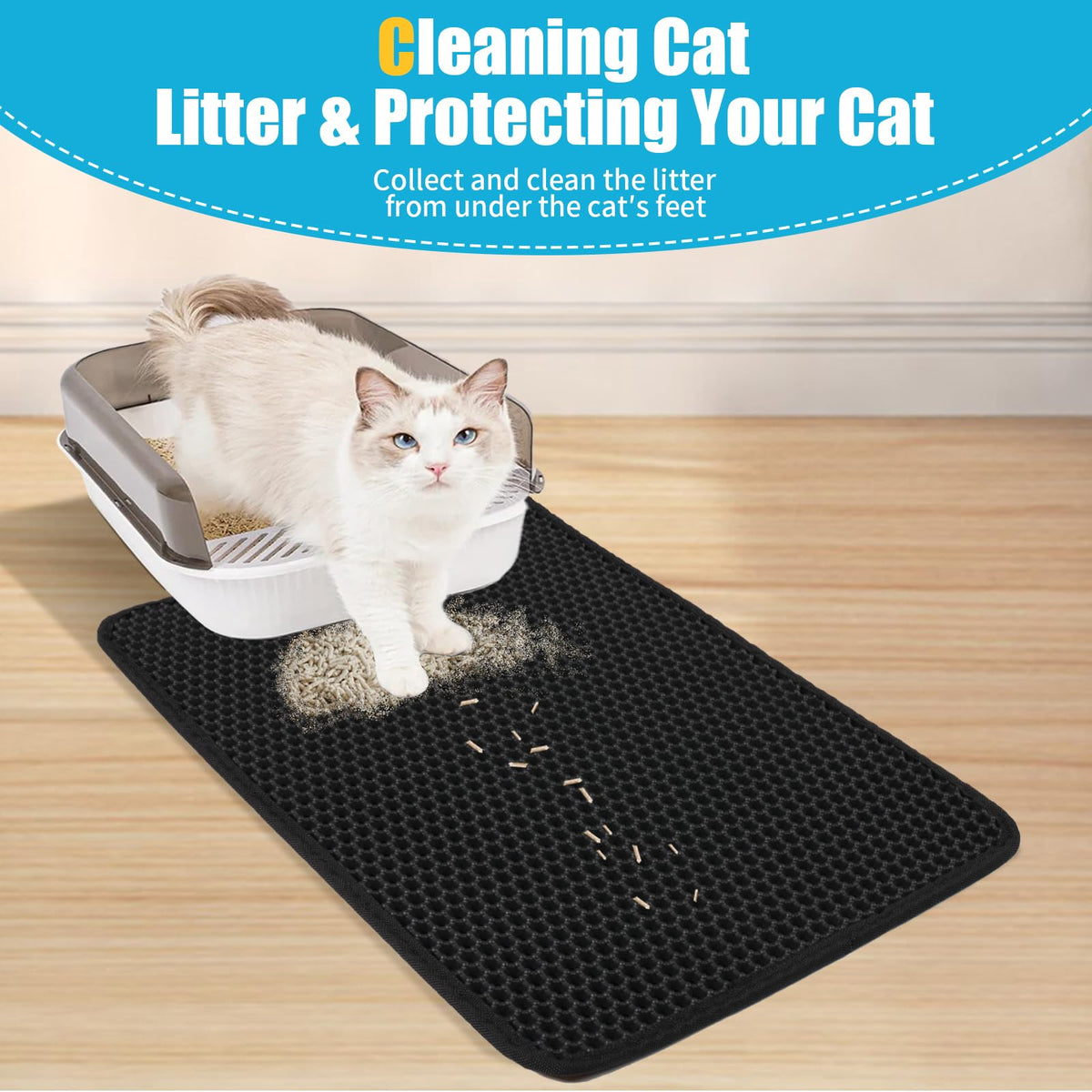 FADEYJ Cat Litter Mat, Kitty Litter Collector, Double Layered Honeycomb Design Waterproof, Anti Urine, Anti Slip, Easy to Clean, Limit Garbage
