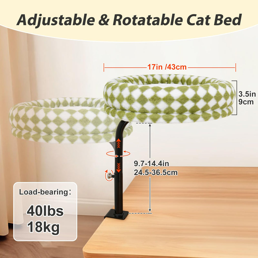 Sunhoo Cat Desk Beds 360° Rotating for Indoor Large Cats Perch Desk Nest Desktop Mount Height Adjustable