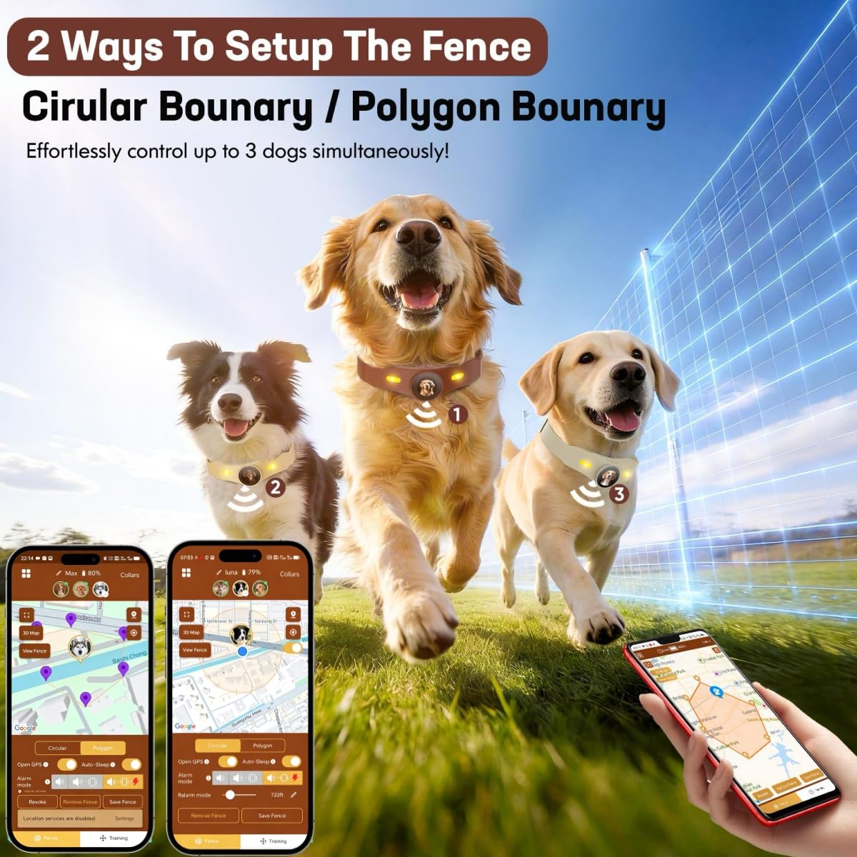 NBSUN GPS Wireless Dog Collar Fence System with Free App Electric Dog Fence